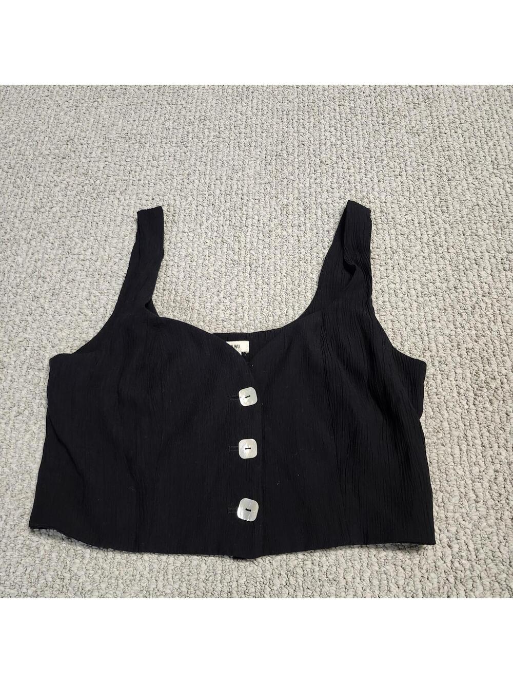 Jason Wu Black Cropped Button-Front Tank Top Size M